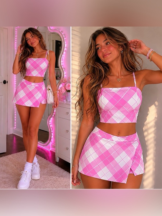 Rue21 Dresses & Skirts - Rue21 Pink Argyle Matching Set | Crop Top & Mini Skort | Y2K Barbiecore | Size L